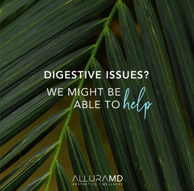 Digestive health assistance advertisement with green leaves.